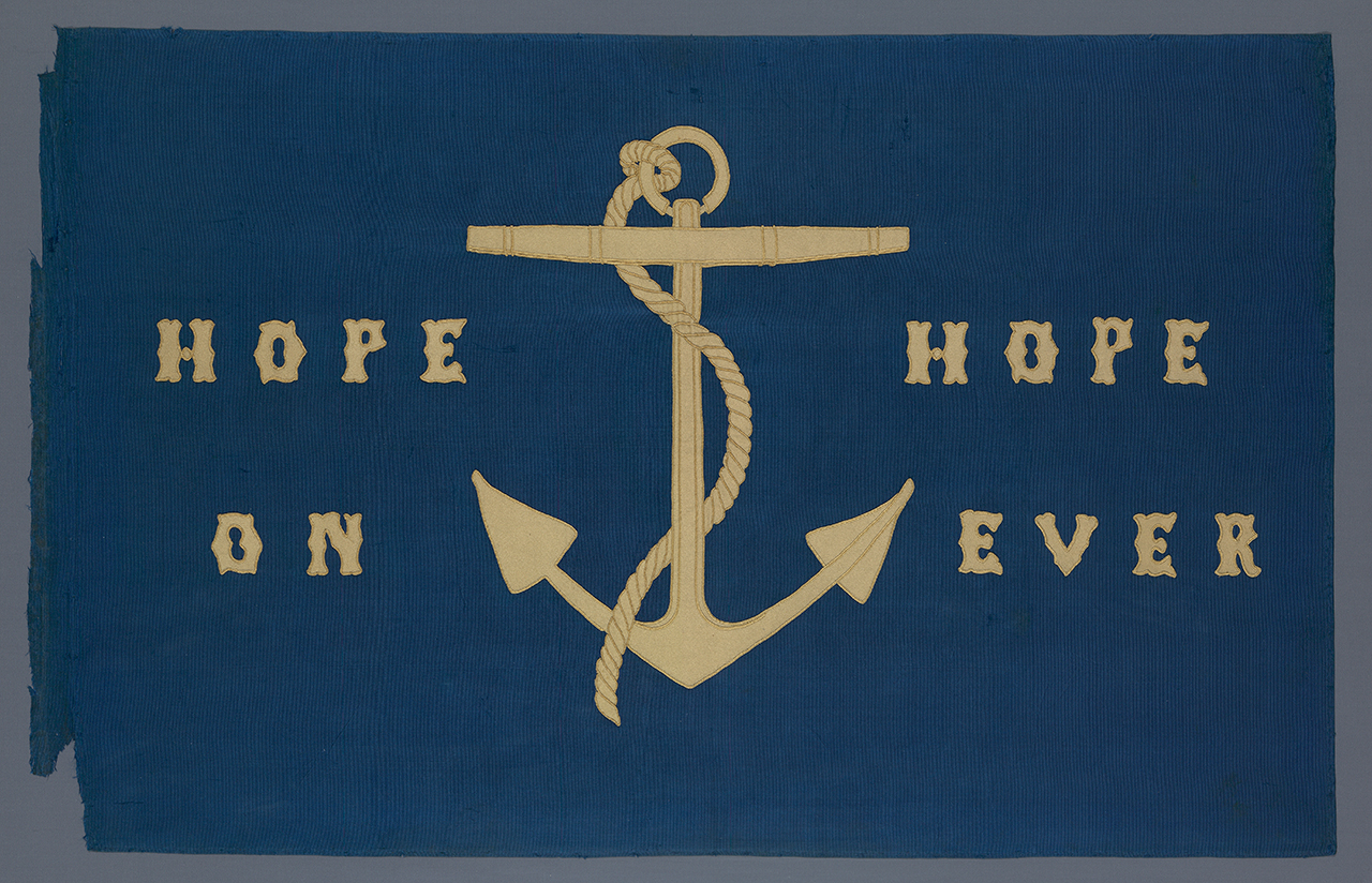 AAA0834; Sledge flag with Anchor design and embroidered 'Hope On' 'Hope Ever'