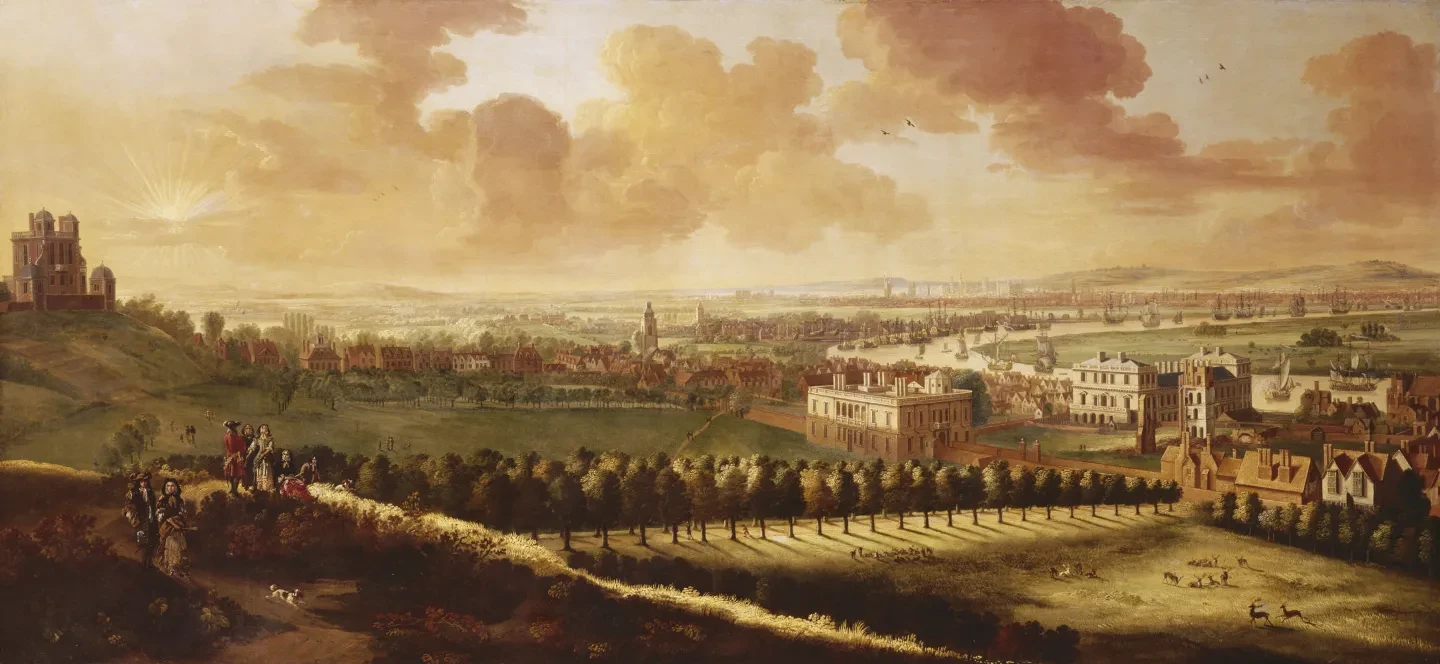 A seventeenth-century painting of Greenwich from Greenwich Park.