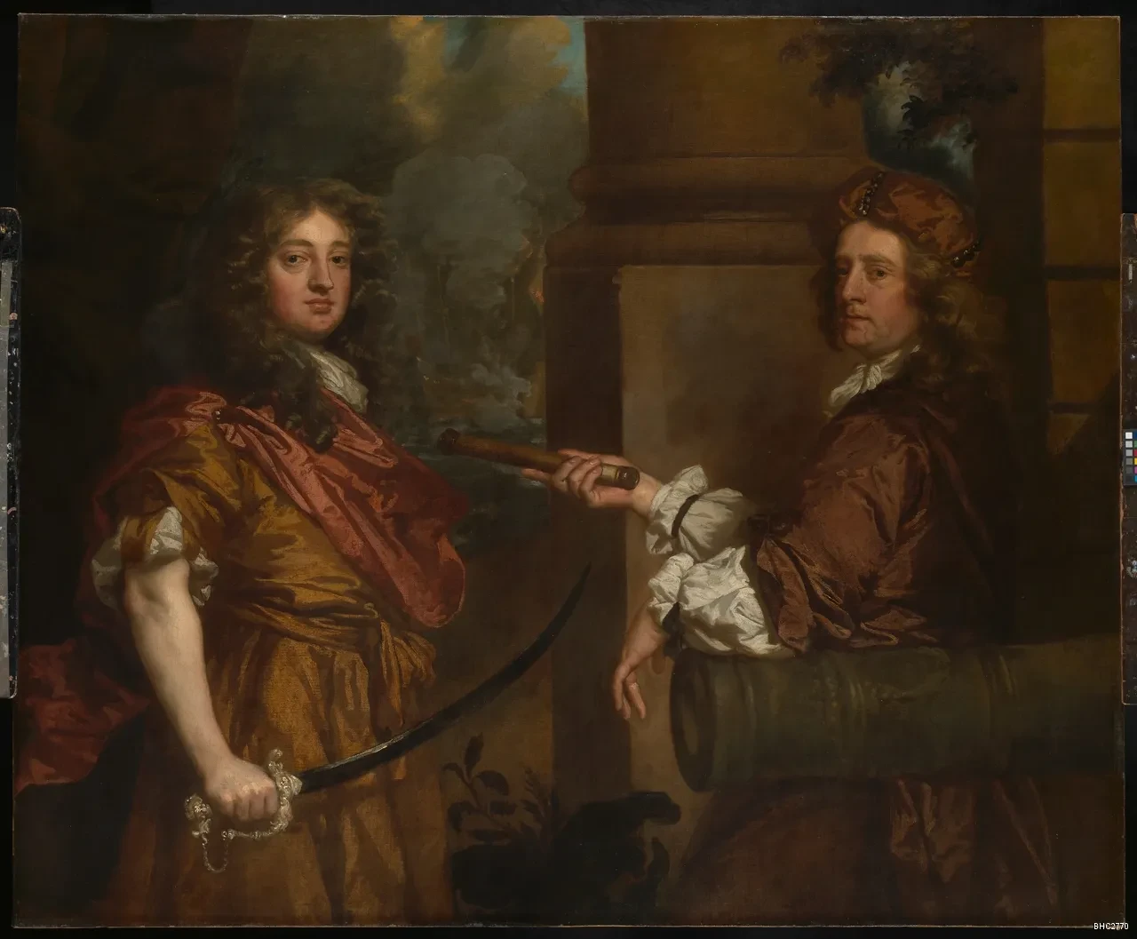 Lely’s portrait of Holles, holding sword, alongside Sir Robert Holmes.