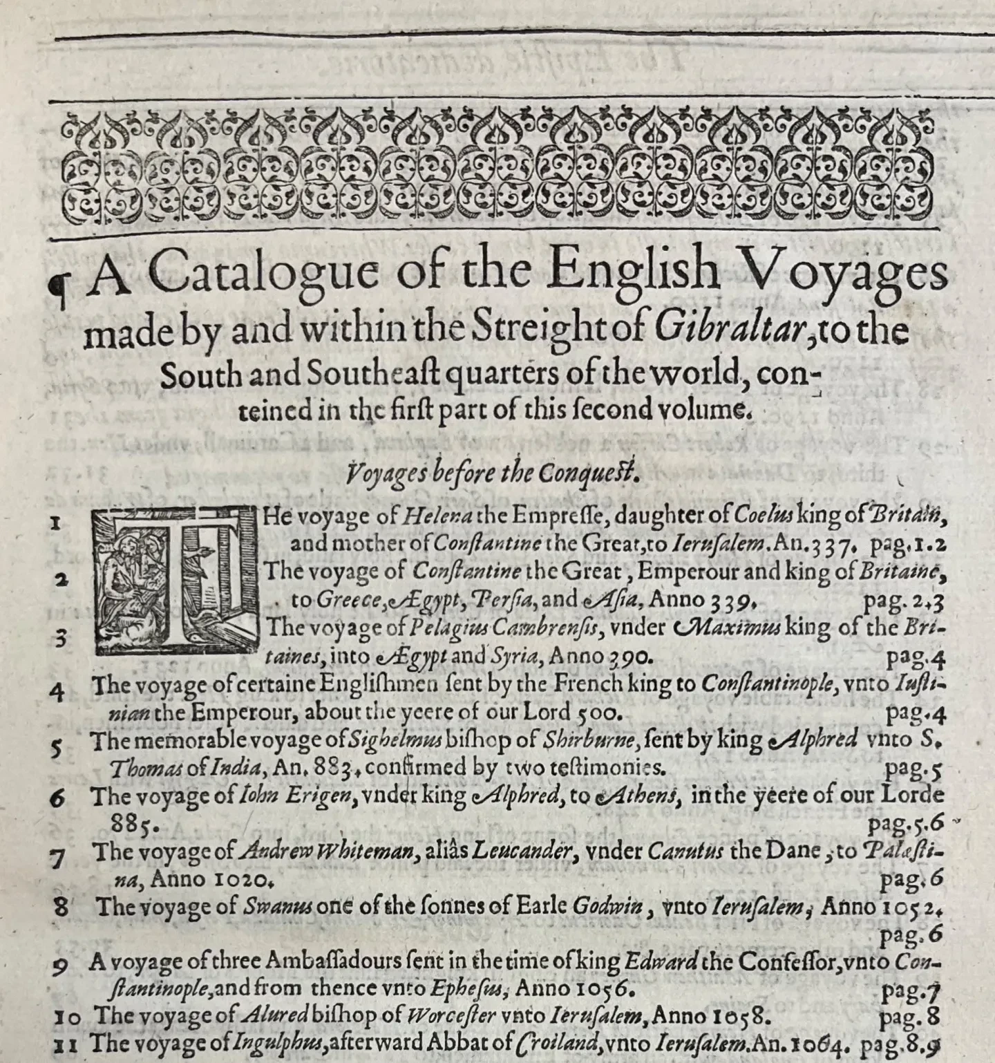 Contents page of the Principal Navigations, listing various voyages