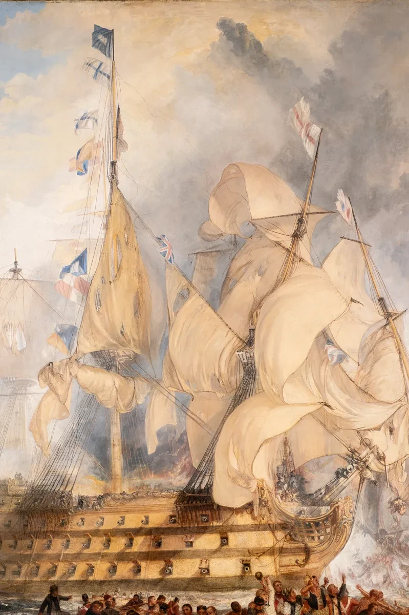 Detail of The Battle of Trafalgar by Turner, showing Victory’s toppling foremast