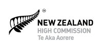 New Zealand High Commission logo, featuring a silver fern leaf on the left and the words 'New Zealand High Commission - Te Aka Aorere' on the right