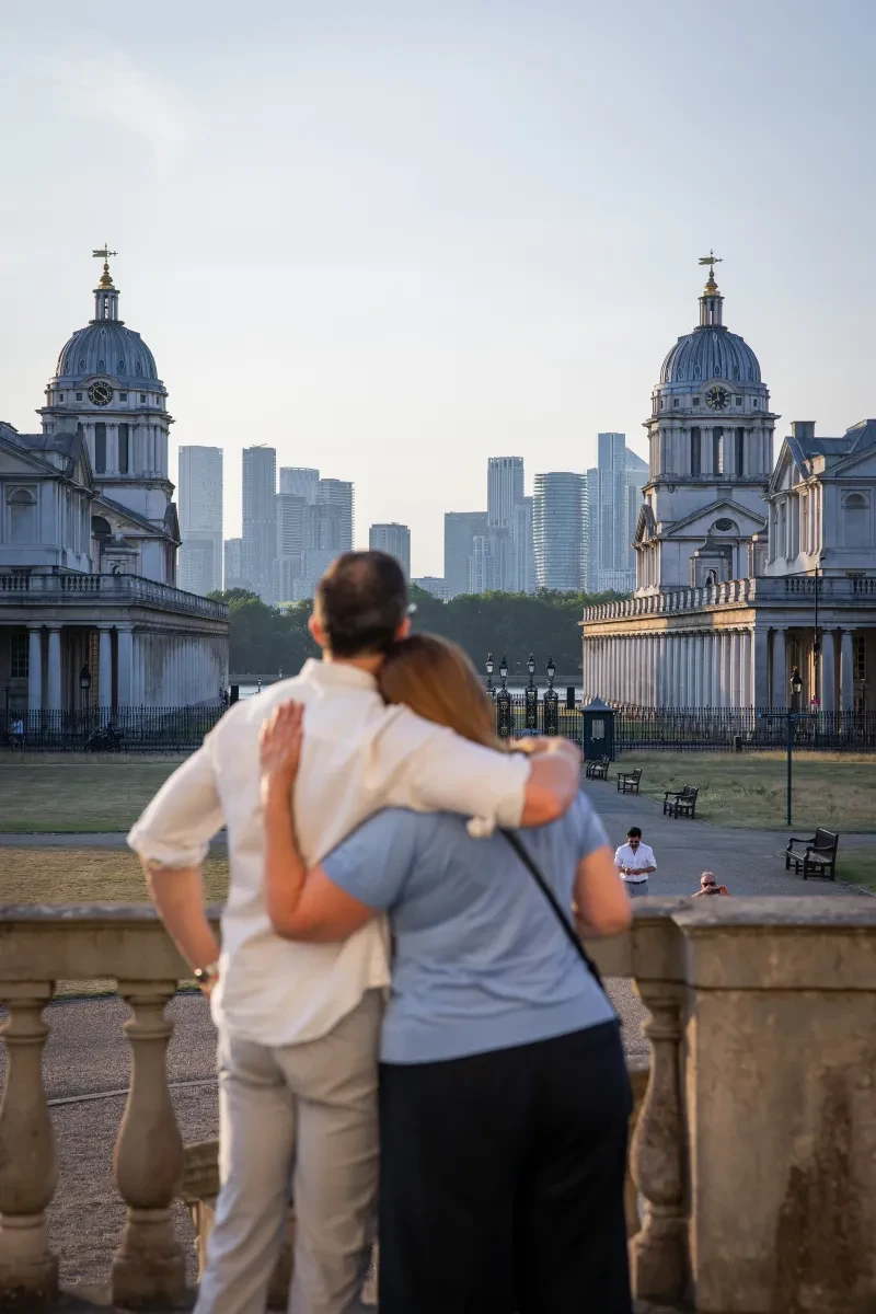 Couple standing on the Horseshoe Terrace during the DEBUT concert at the Queen's House